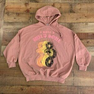 Bershka womens pink hooded sweatshirt pullover hoodie in pink with a snake - S
